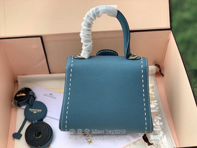 DELVAUX女包 春夏新色 Birllant 手縫togo皮系列 德爾沃女手提包 手拎包 DF0020孔雀藍mini Delvaux單肩斜挎包  fcs1421